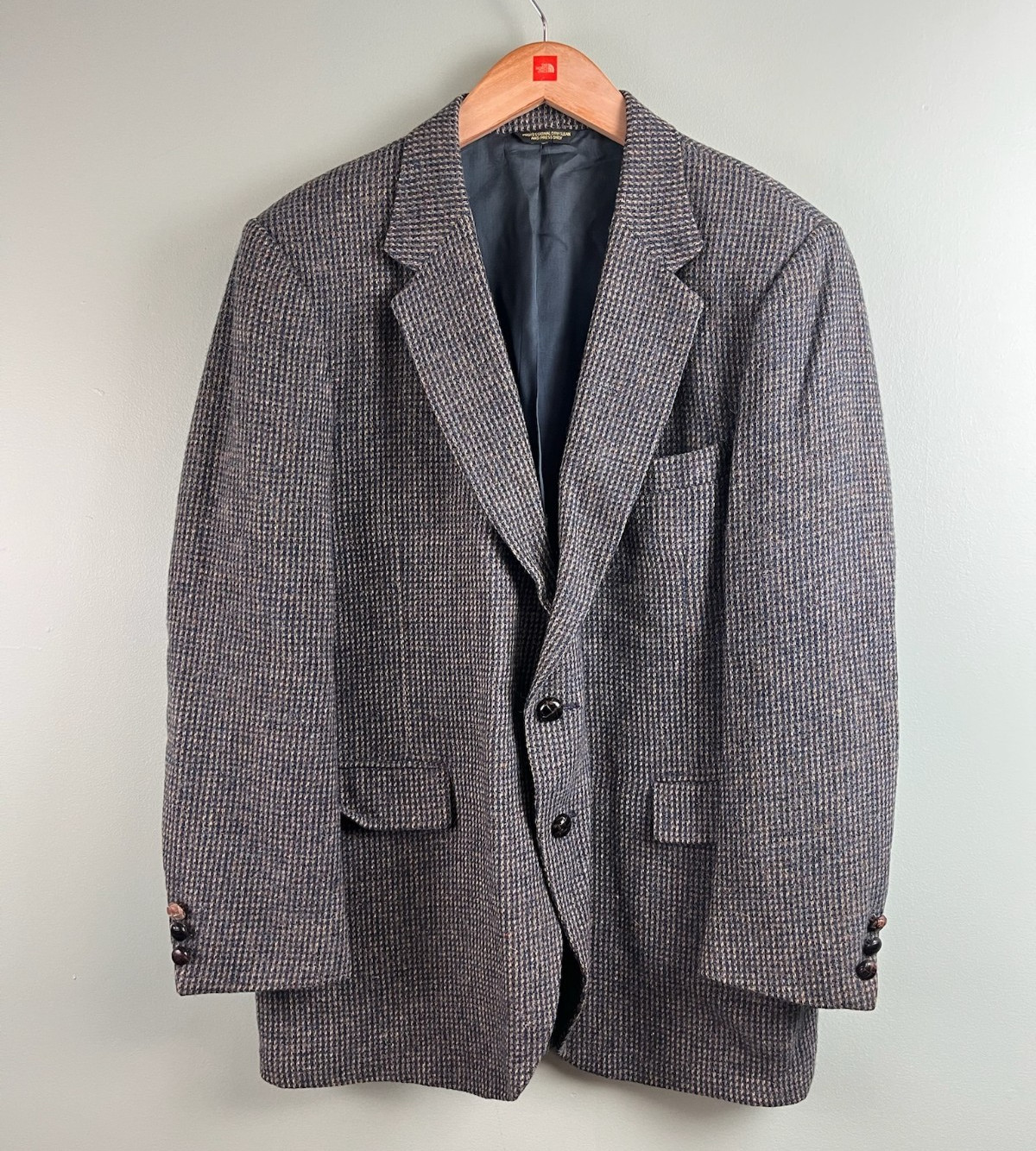 Vintage Mark E 100% Wool Wilshire Tweed Scotland Grey Blue Tan Blazer USA