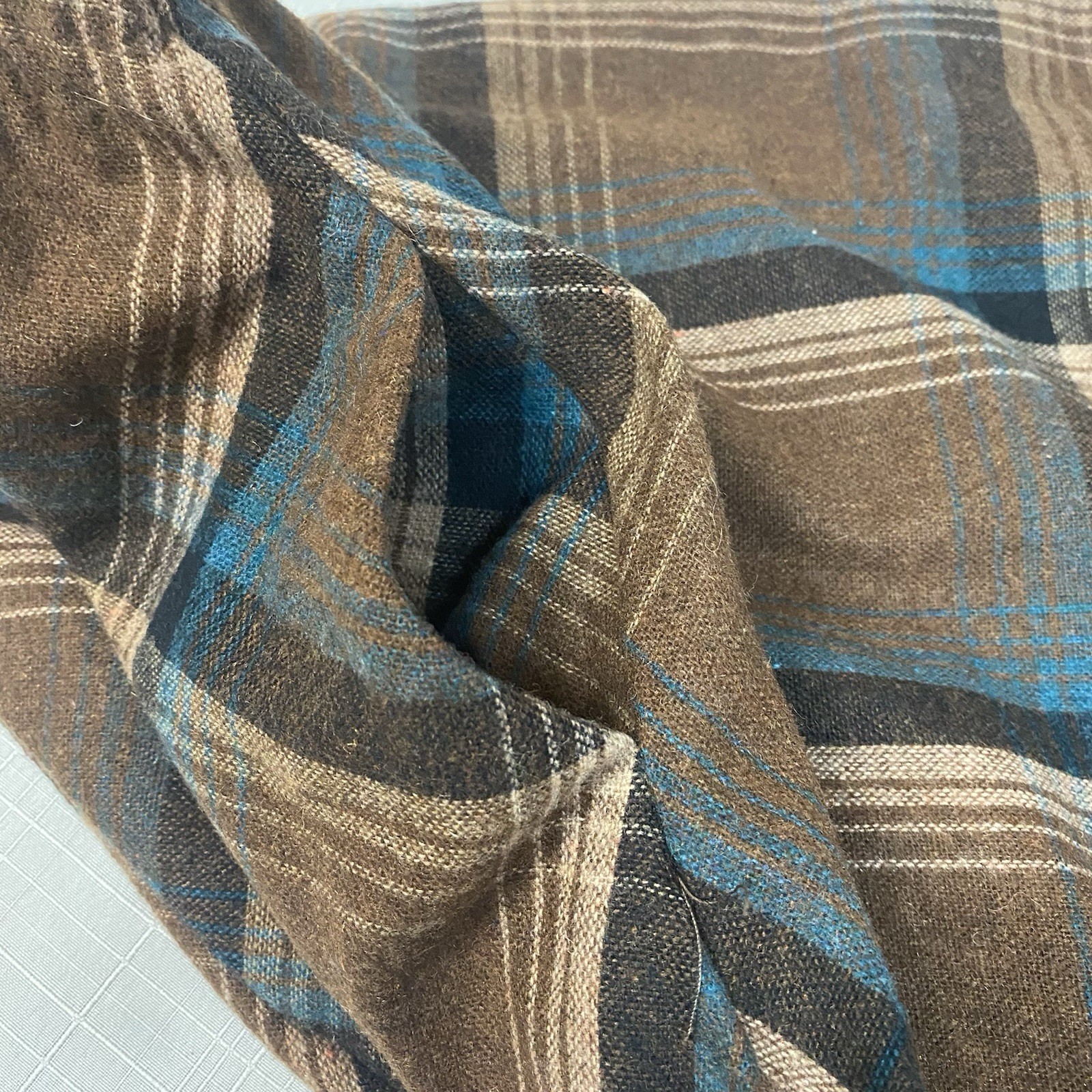 Vintage Half Circle Skirt Brown & Blue Plaid Flair W/ Pocket A Paquette