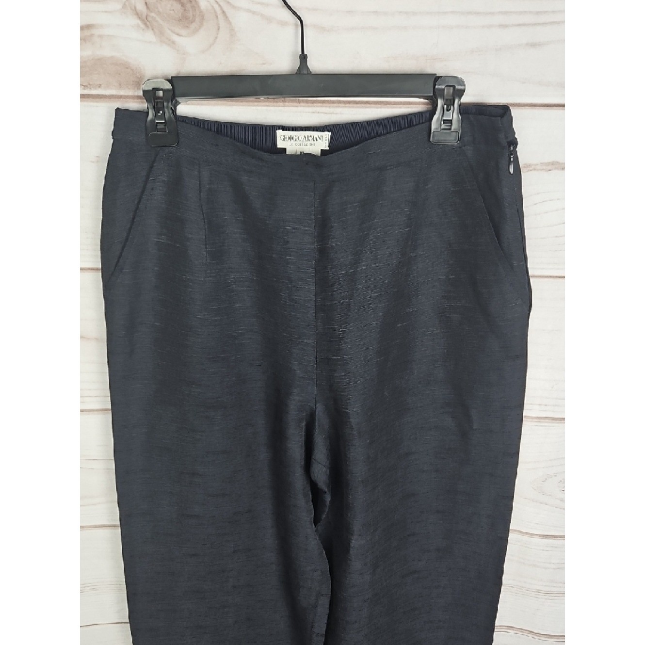 Vintage Giorgio Armani Le Collezioni Wide Leg Trousers Womens 10 Navy Silk Linen