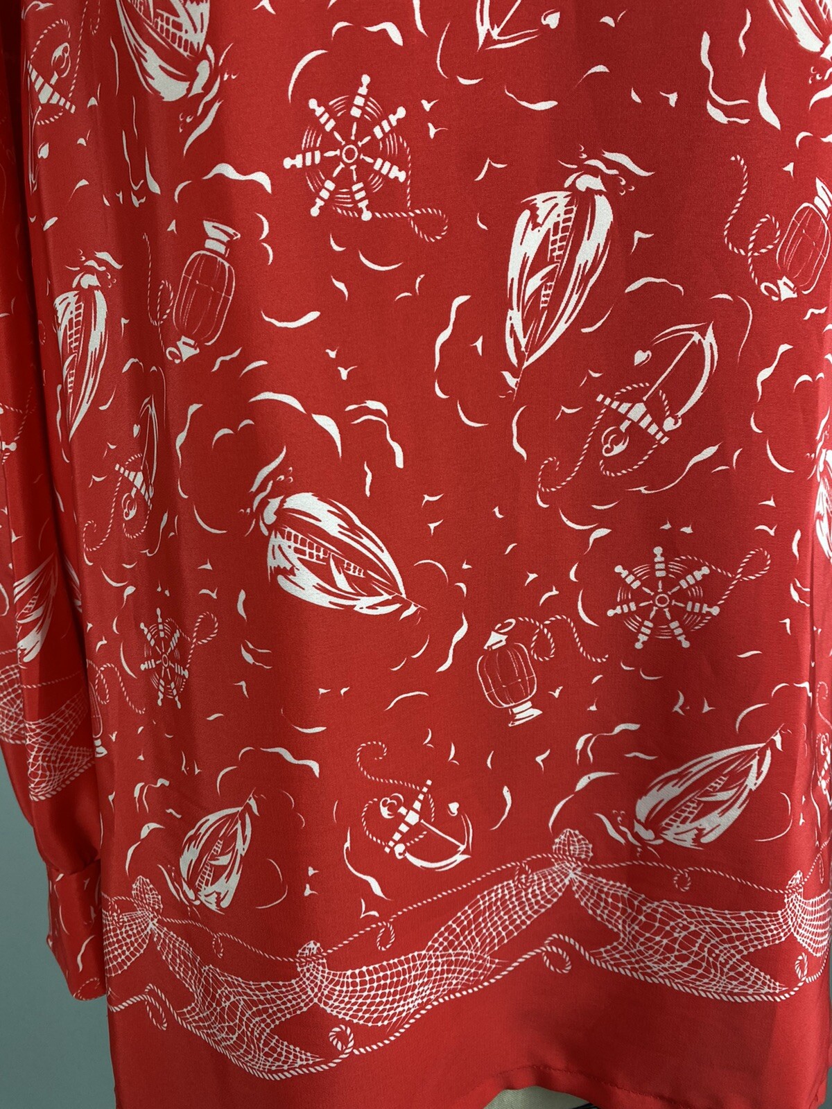 Handmade vintage blouse XL 52″ Bust EXTRA LARGE Nautical red white top tunic
