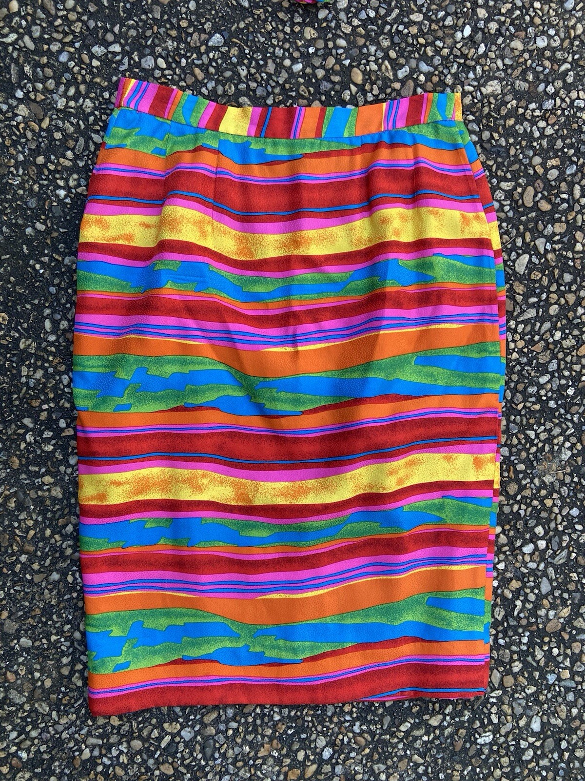 Vtg 1980s Nippon Over The Top Colorful Rainbow Peplum Silk 2 Piece Dress Suit 8