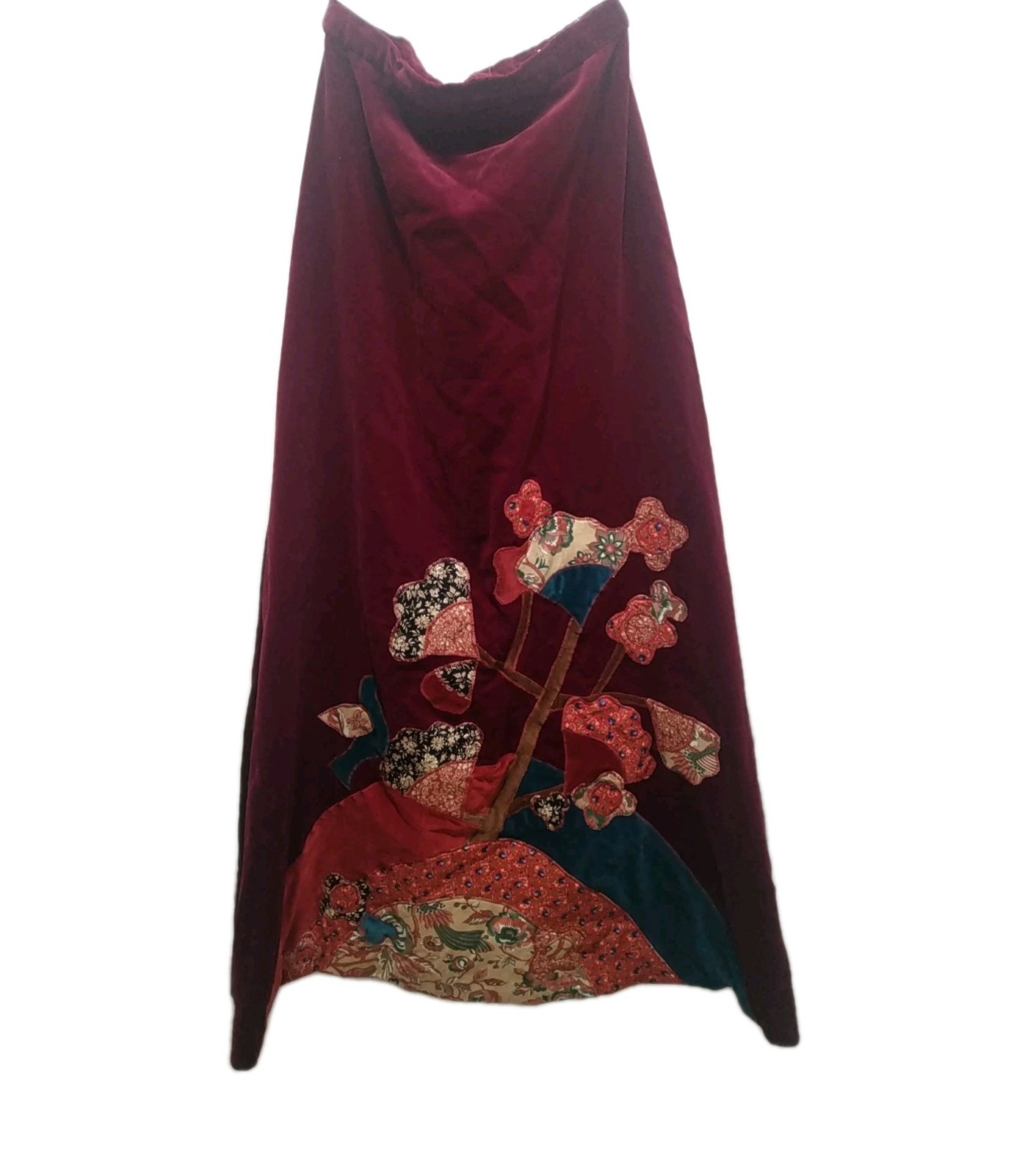 VTG Mountain Artisans Velvet Quilted Applique Skirt Burgundy Size 8 Handmade