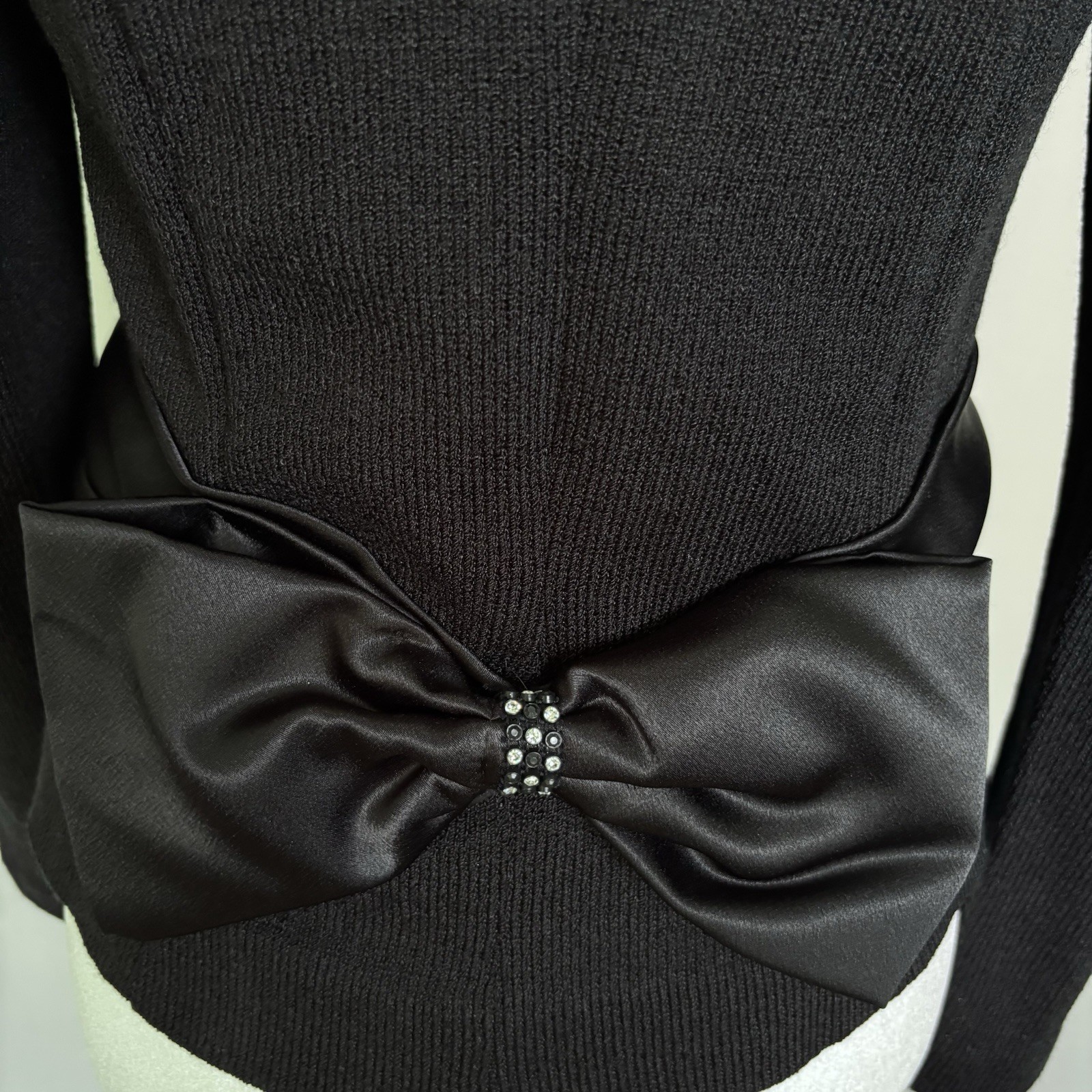 VTG Special Occasions Anthony Sicari Black Knit Blazer-Lace Puff Sleeves-Bow-8