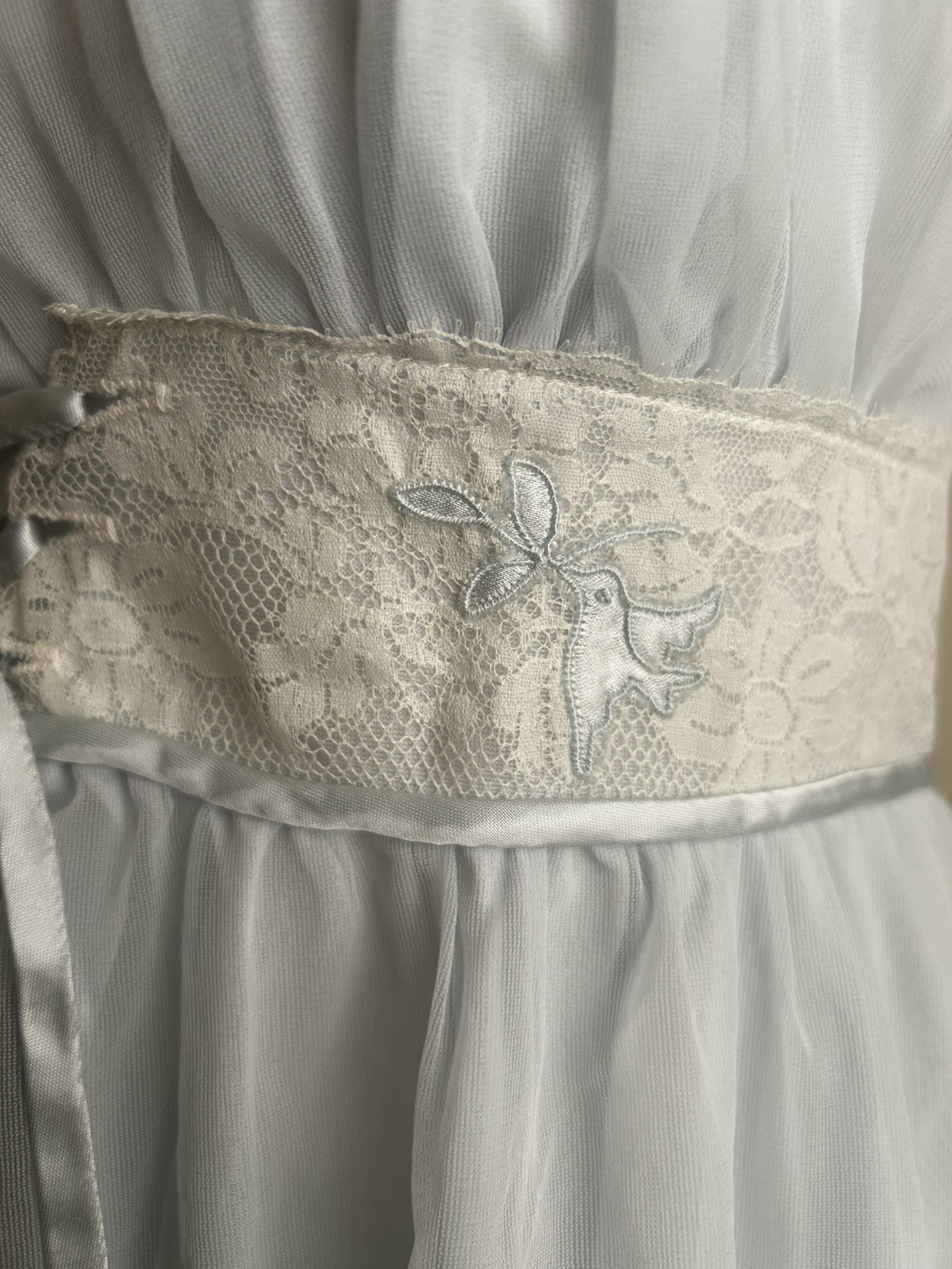 Vintage Pale Blue Chiffon Empire Waist Chemise with Ivory Lace Band XS/XXS