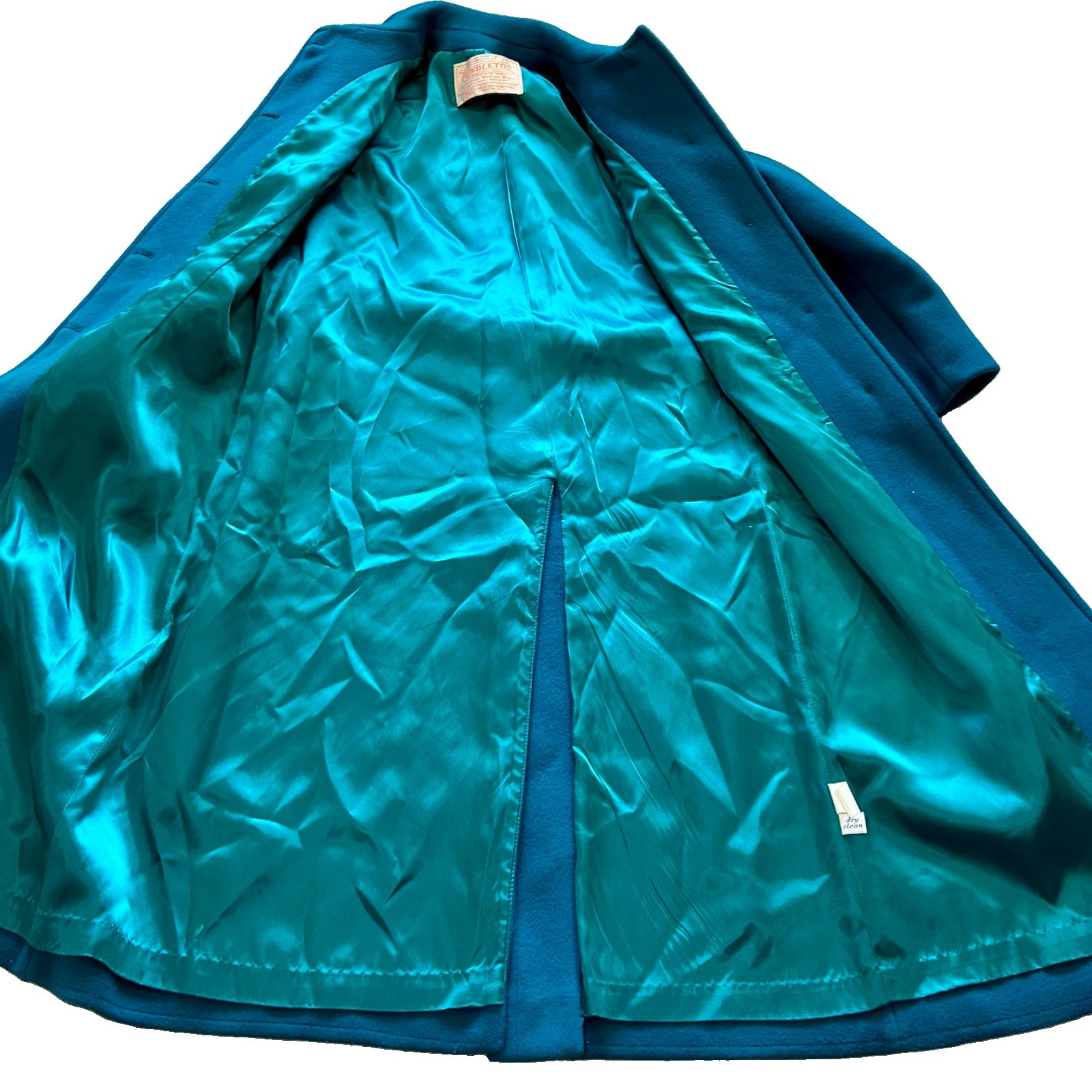 VTG 1970s Pendleton Virgin Wool Lined Teal Trench Coat Women’s Size 10 Old Money