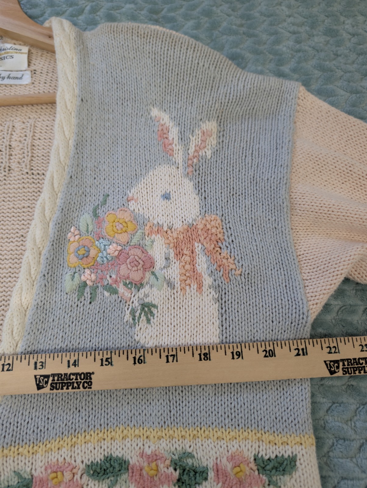 Vintage 90s Marisa Christina XL Sweater Hand Knit Cardigan Easter Bunny