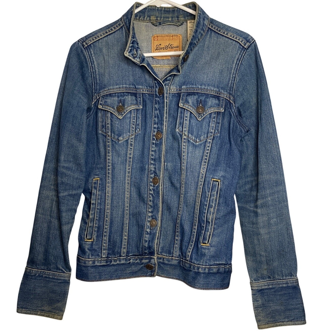 Vintage Levi Strauss Signature Medium Wash Denim Jacket Junior’s Size Sm 3/5