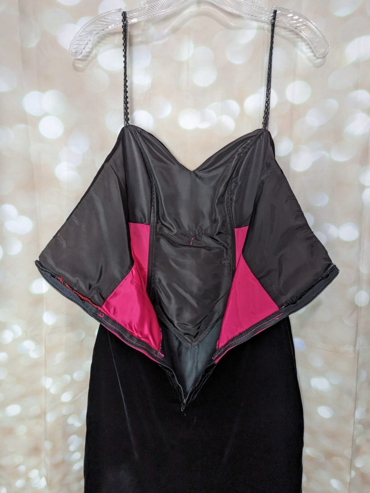 Climax David Howard Vintage Black Velvet W Hot Pink Banded Waist Bow Dress 5/6