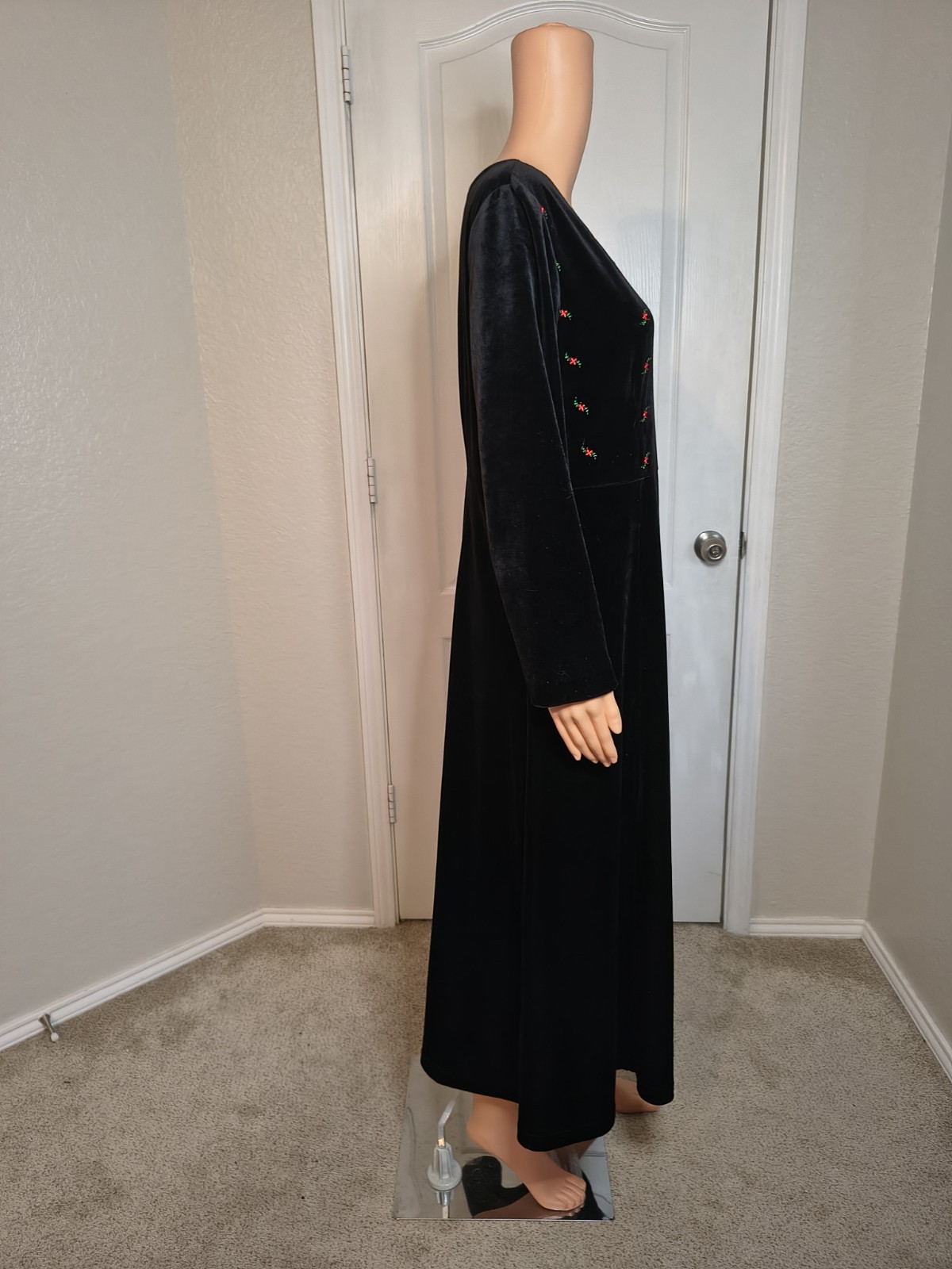 Vintage Cottagecore Farmhouse Cabincore Holiday Velvet Dress Size Approx L -D29
