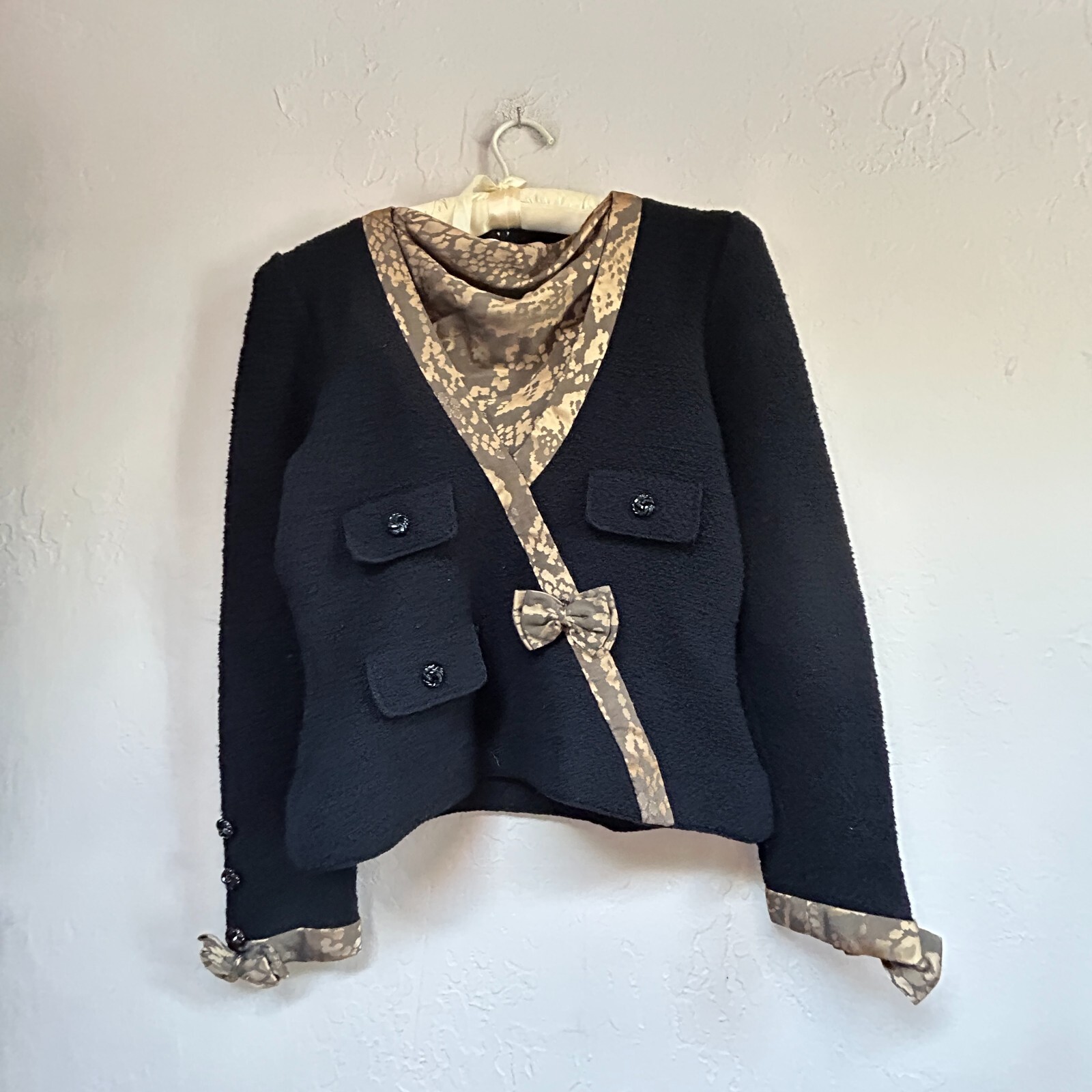 Vintage Adolfo at Saks 5th Avenue Women’s Wool Boucle Knit Sweater Small Black