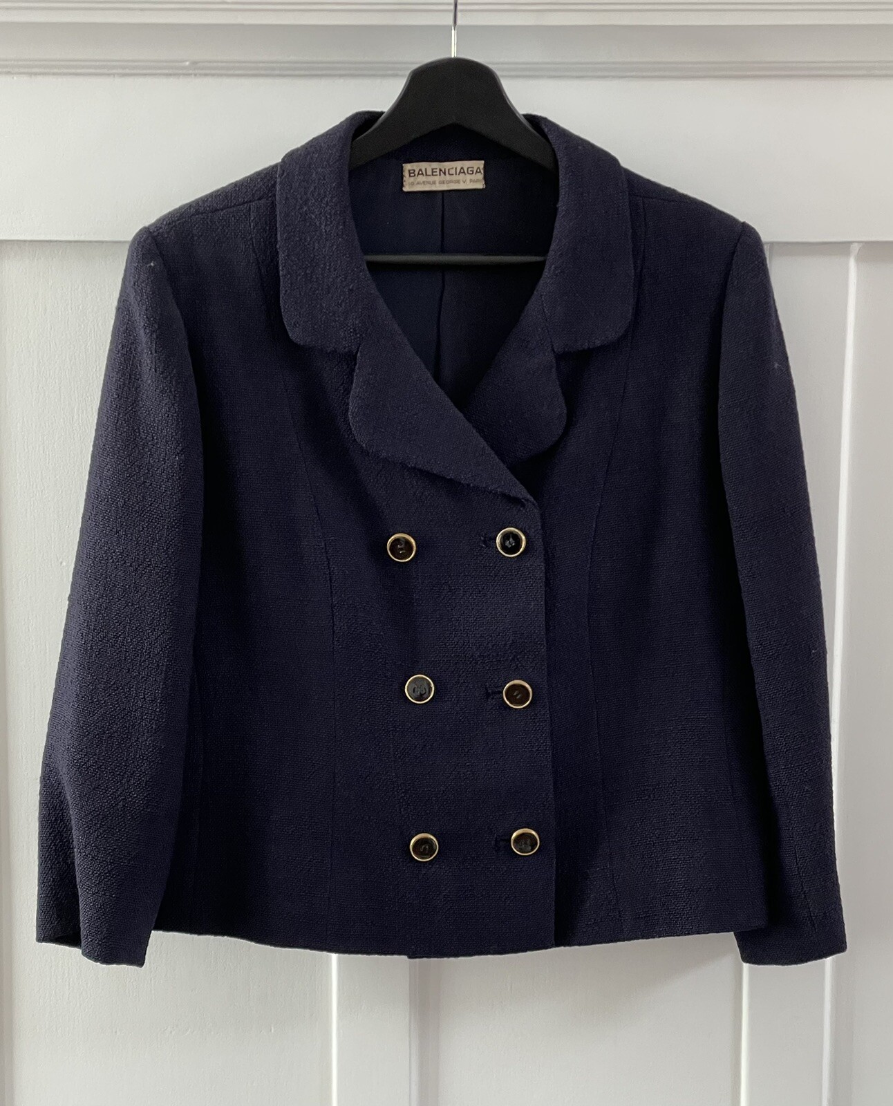 Vintage 1950’s CRISTOBAL BALENCIAGA Couture DB Navy Tweed Jacket Skirt Suit