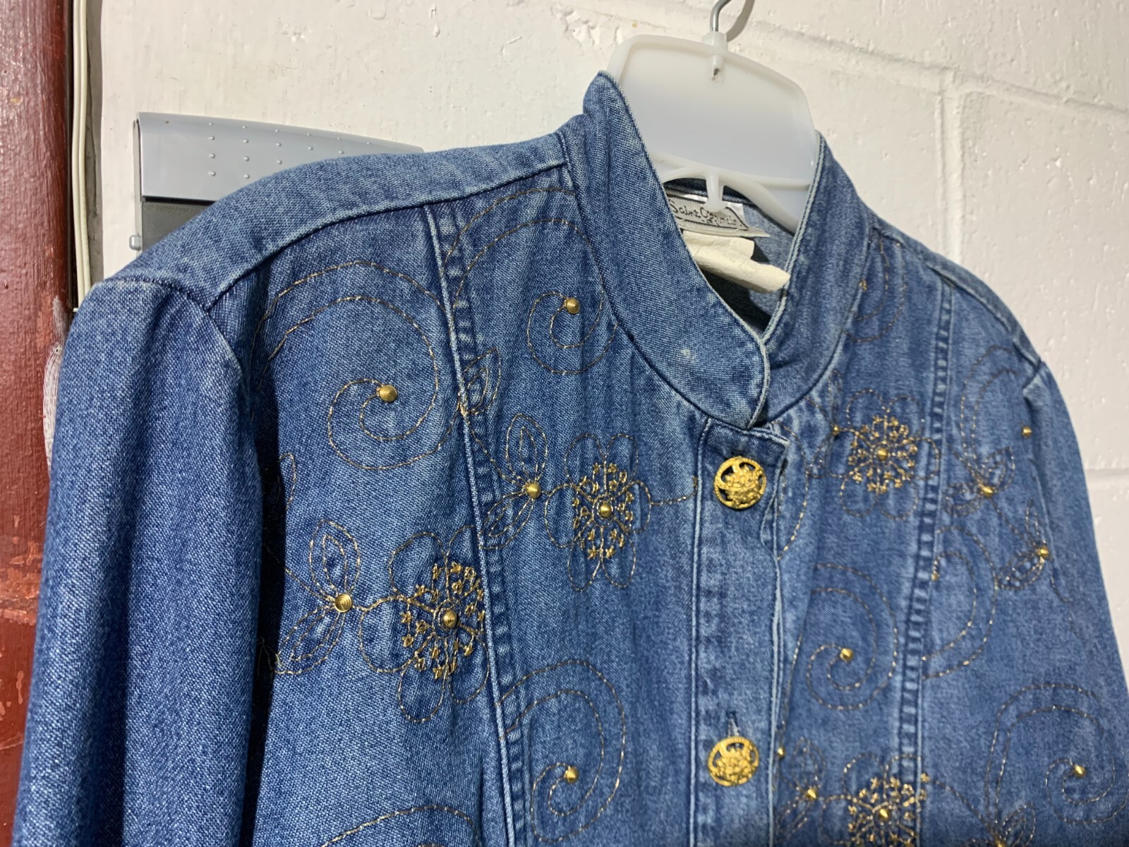 Saint Germain Paris Vintage Blue Denim Jean Jacket Women Large EVC Shacket Shirt