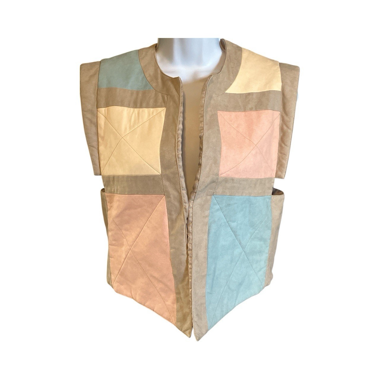 Vintage Patchington “Suedemore” Women’s Pastel Quilted Folk Vest Medium