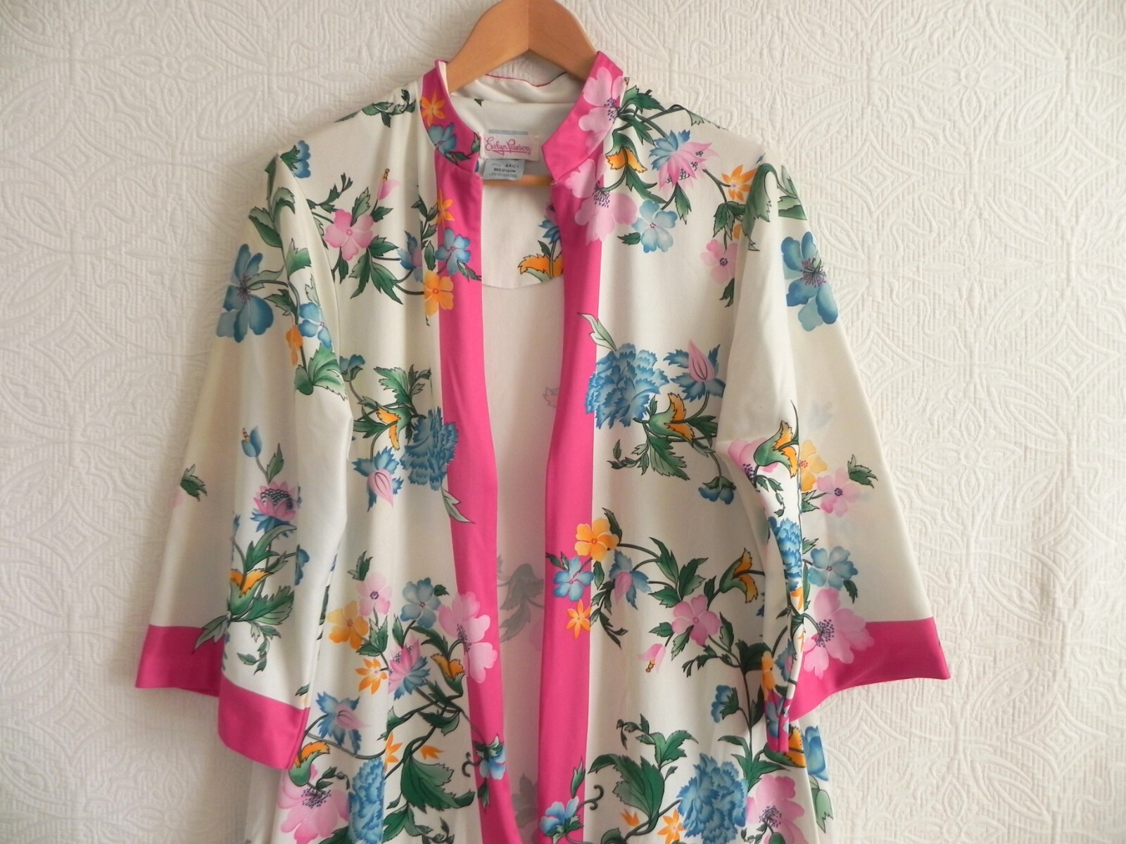 Vtg Evelyn Pearson Robe/Cover-Up Maxi 1/2 Zip Pockets Floral 3/4 Sleeve Size M