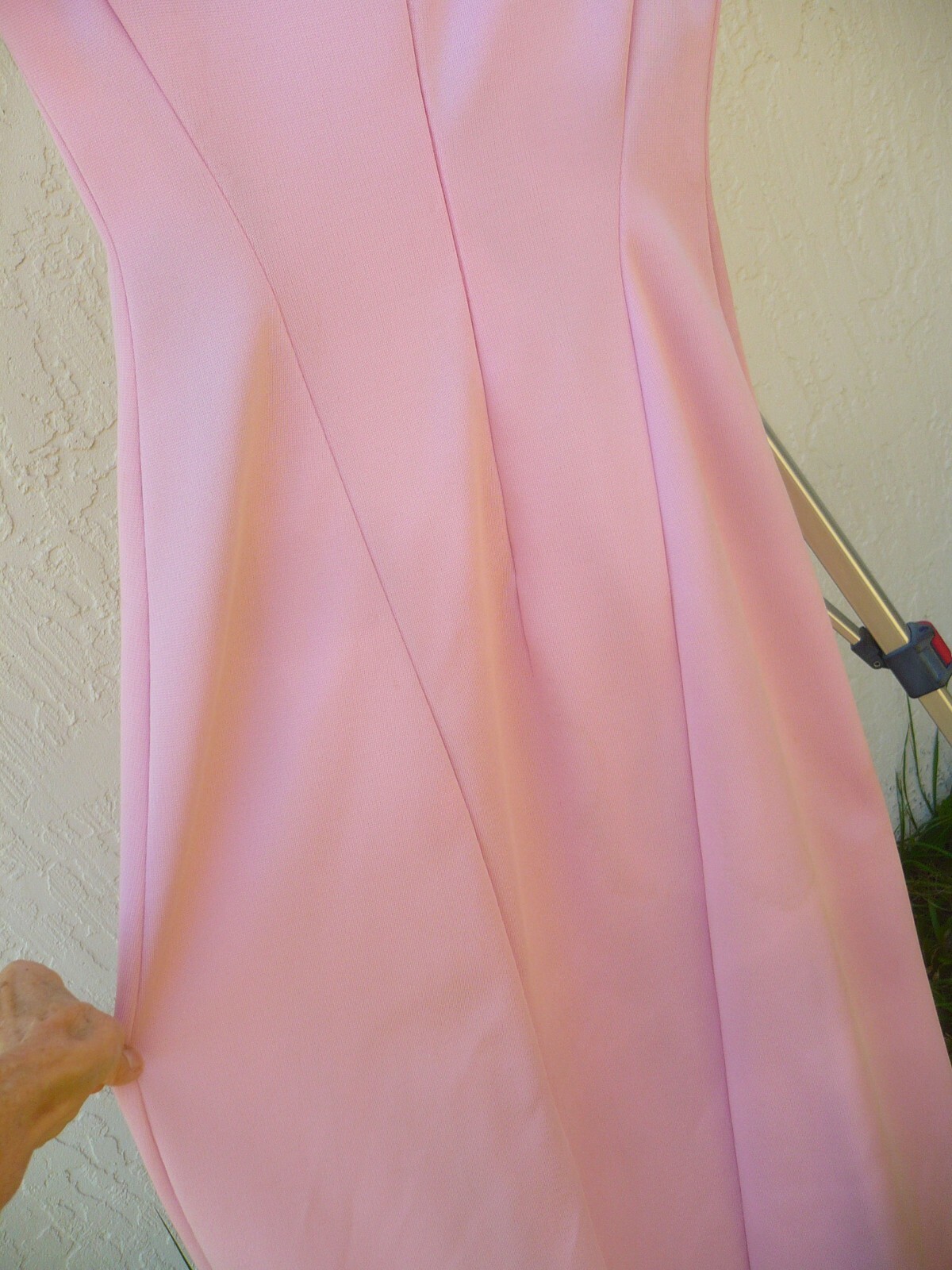 VTG 70S SOLID PINK S M TEXTURED HEAVY POLYESTER HOURGLASS MAXI DRESS TALL WOMEN