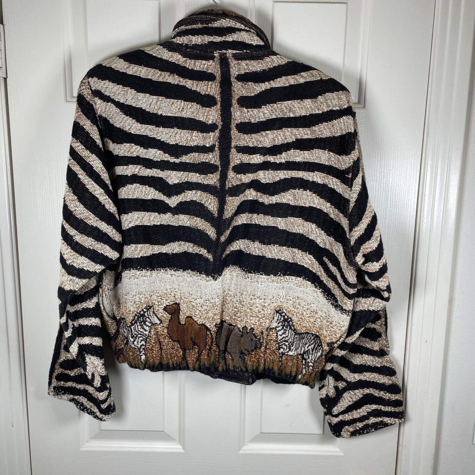 Painted Pony Vintage Safari Zebra Tapestry Jacket Cotton Made in Texas One Size