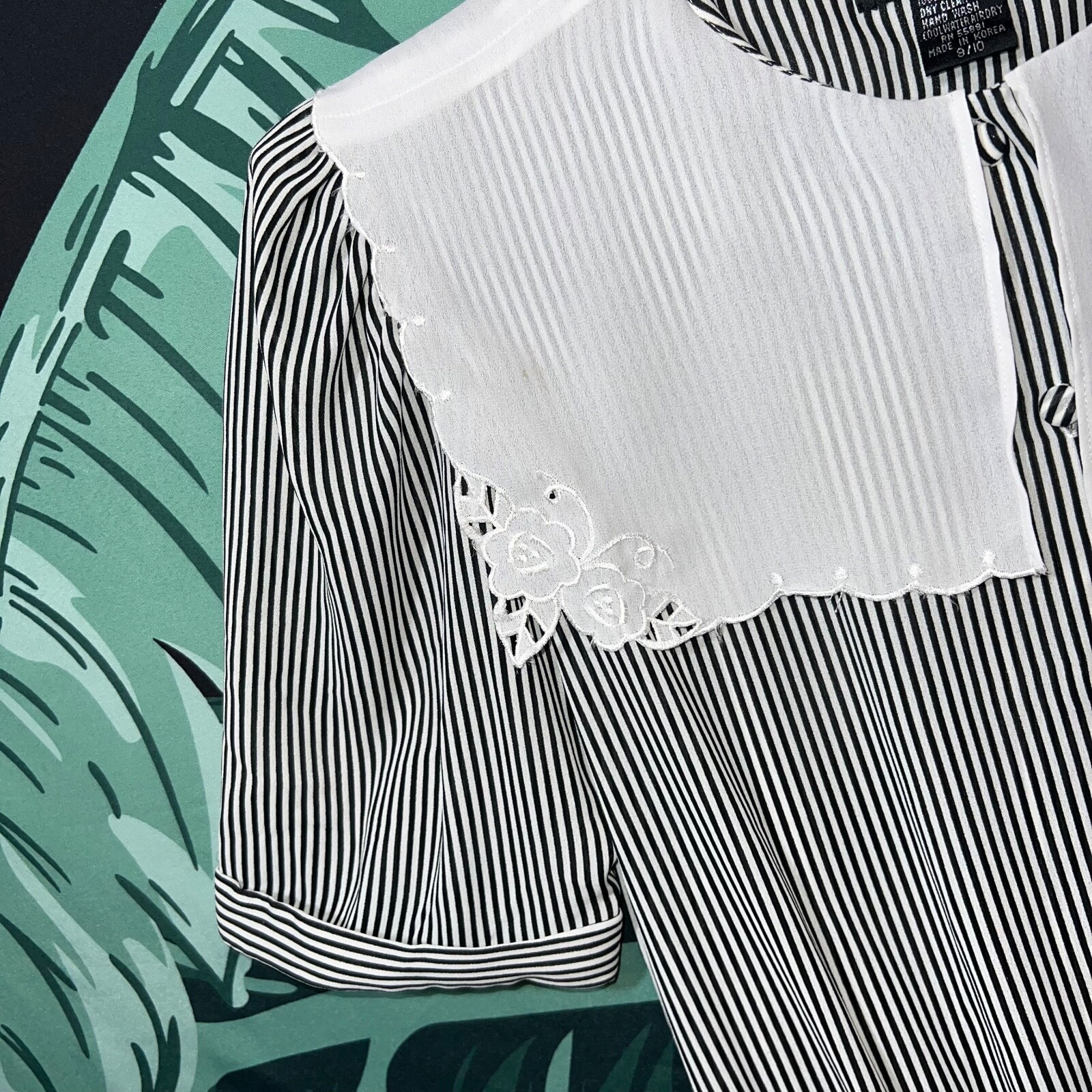 Vintage Billy Jack For Her Black & White Striped Dress Bib Collar Size 8/10