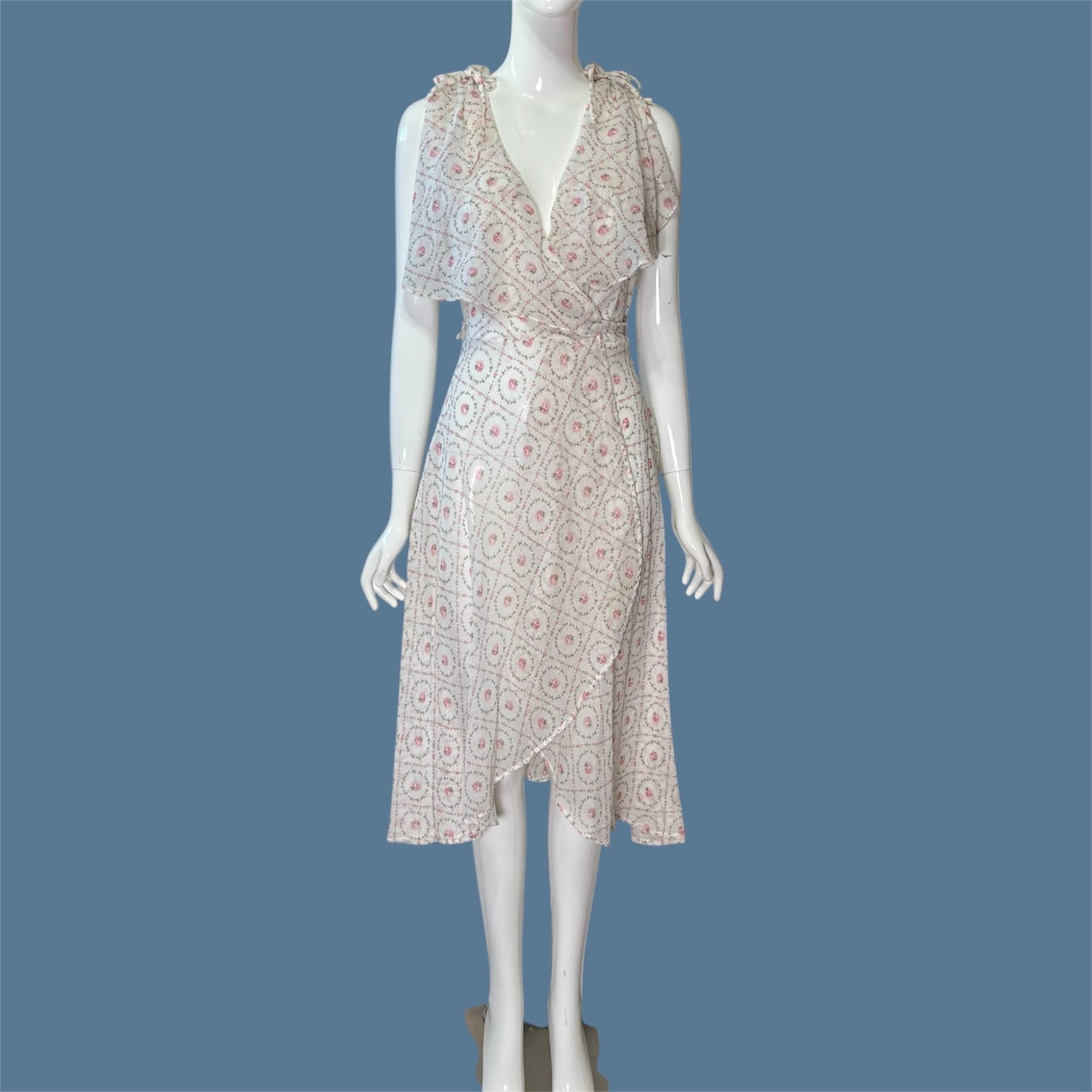 Vintage 90s Pink Floral Wrap Dress Sz Small Coquette Romantic Asymmetric Hem