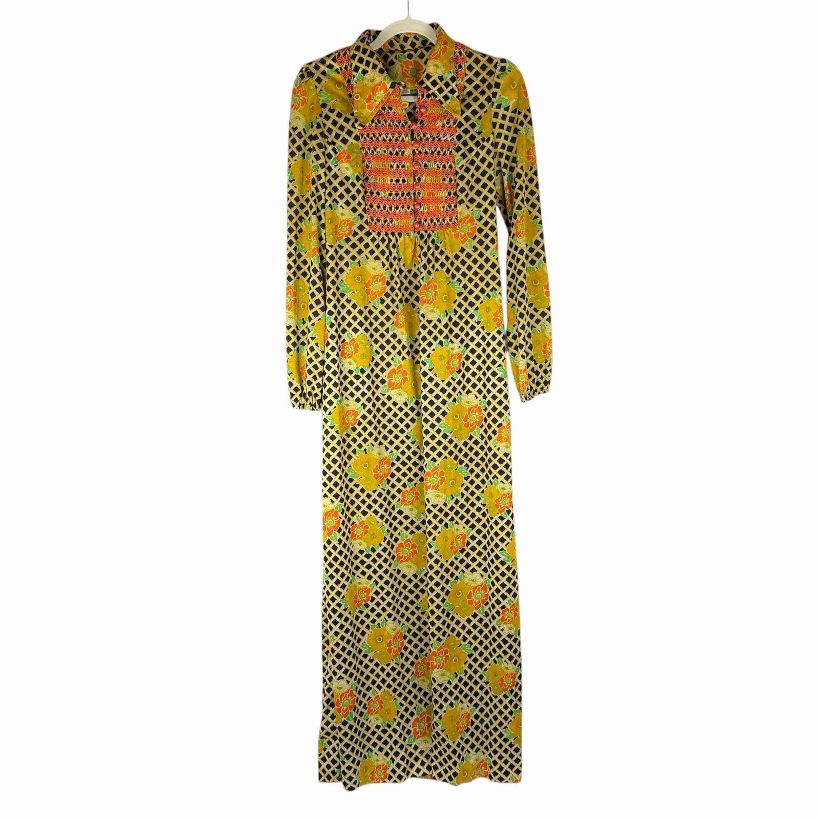 Vintage 70s Maxi Dress Small? Floral Mod Retro Hippie Boho Cottage