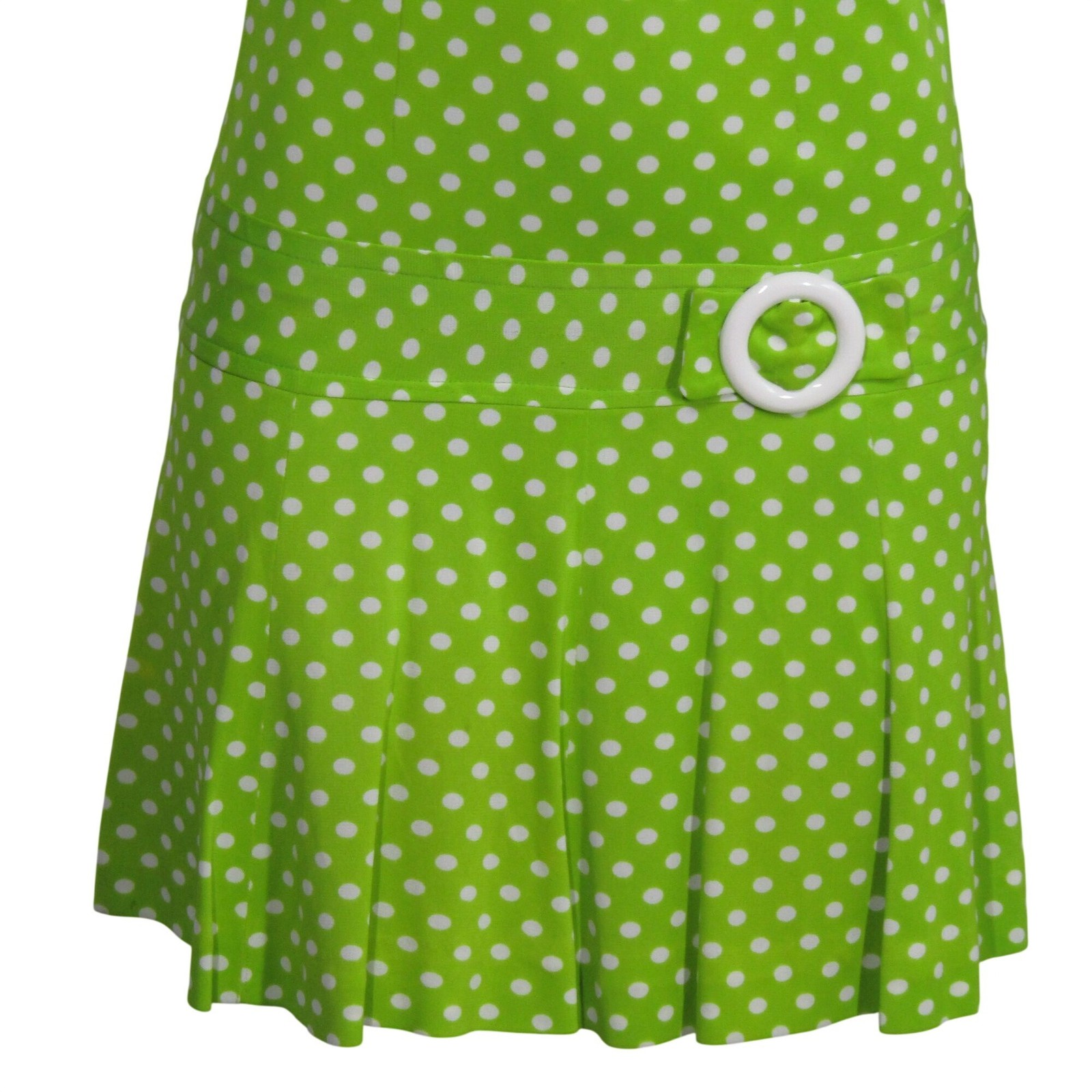 VTG 60s 70s MOD Polka Dot Retro Groovy Drop Waist LIme Green Gidget Dress S
