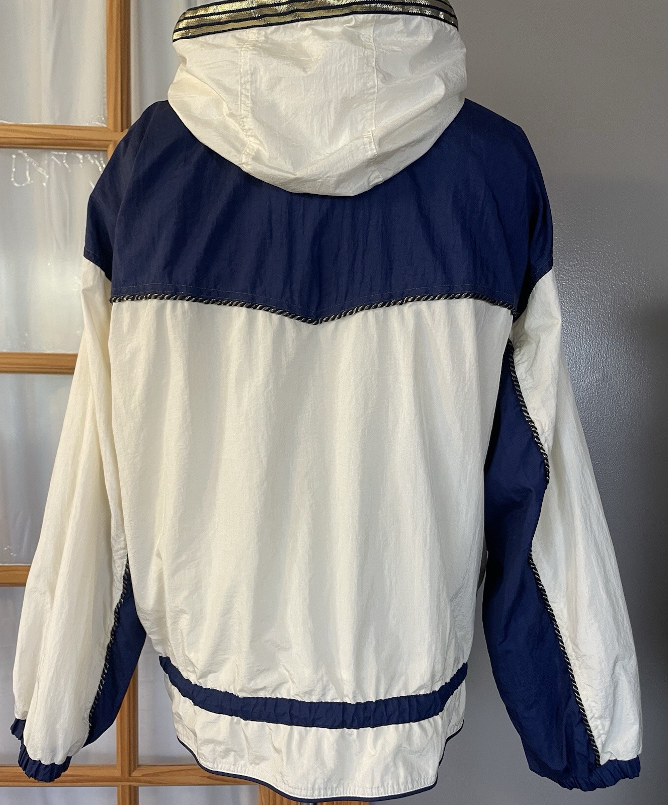 Vtg East West Windbreaker Hooded Jacket Womens M Full Zip Pockets Nautical