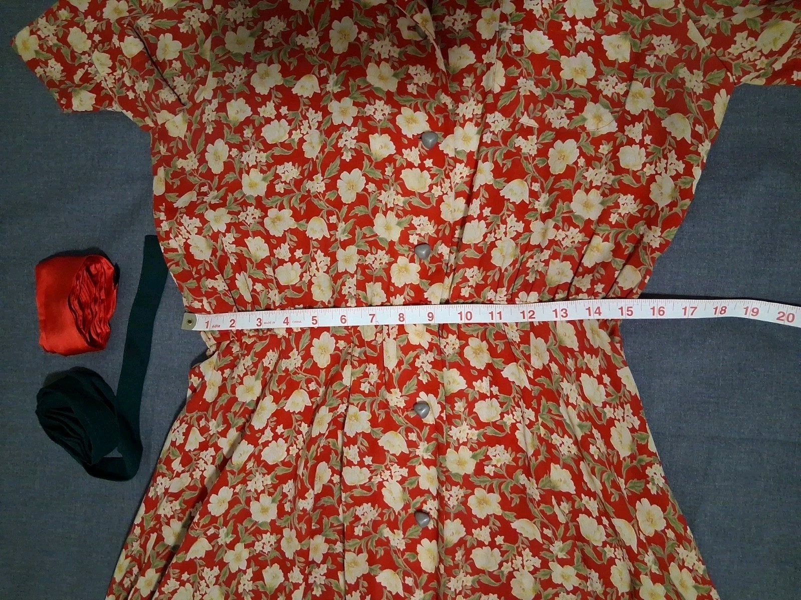 Vtg Warren Saks Fifth Ave Long Dress 10 Floral Buttons Relaxed A-line Short Sl.