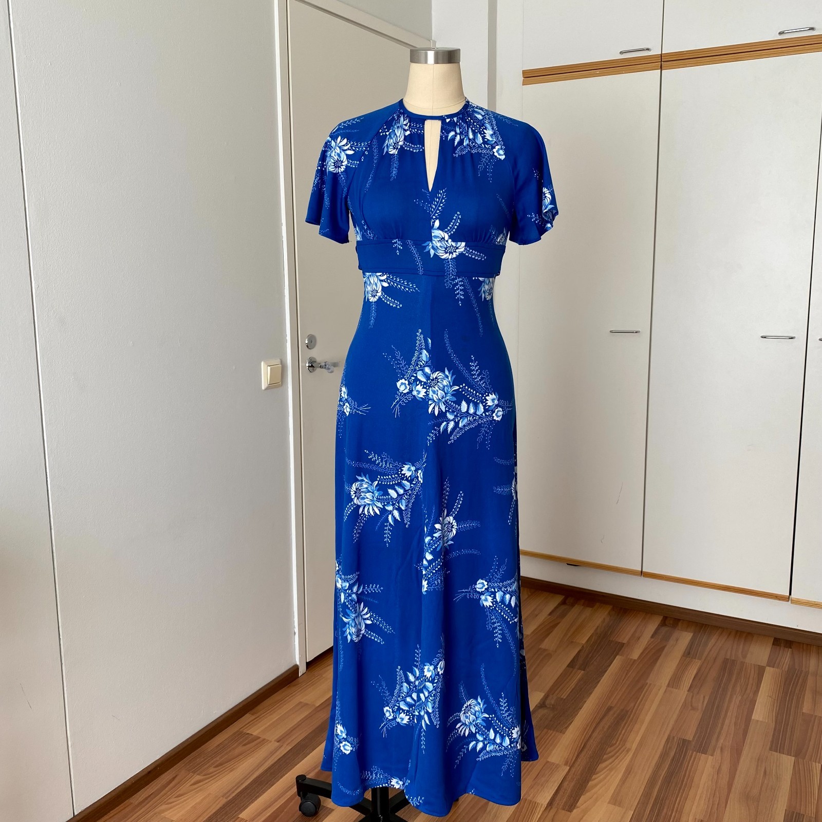 1970s C&A Empire Waist Maxi Dress Blue Floor Length Boho Prairie Cottagecore