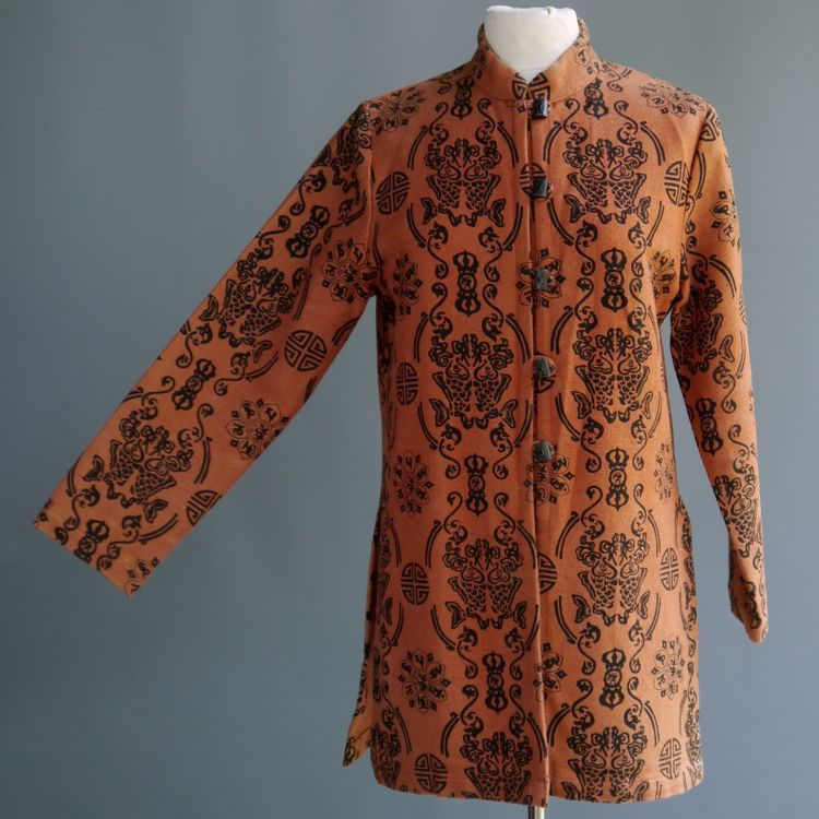 Vtg Hippie Festival Tribal Jacket Mandarin Carved Bone Buttons Cheppu Nepal S