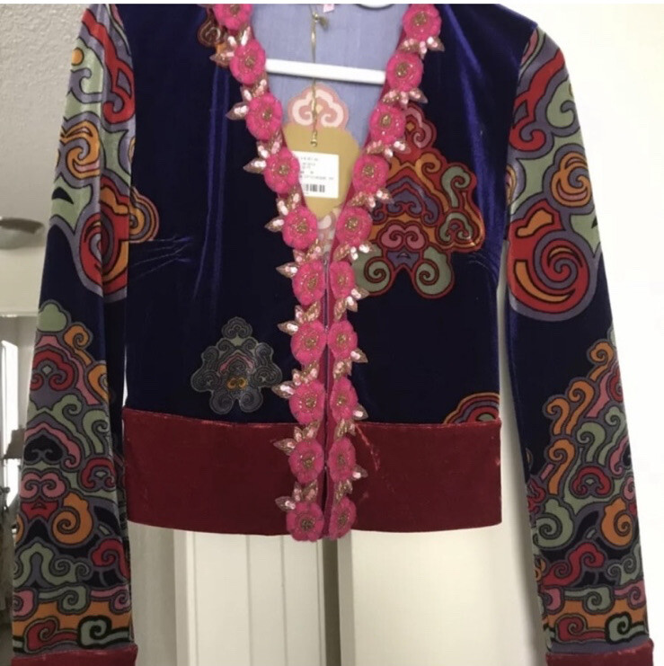 NWT VINTAGE VOYAGE PASSION MULTICOLOR EMBELLISHED VELVET JACKET SHACKET TOP M