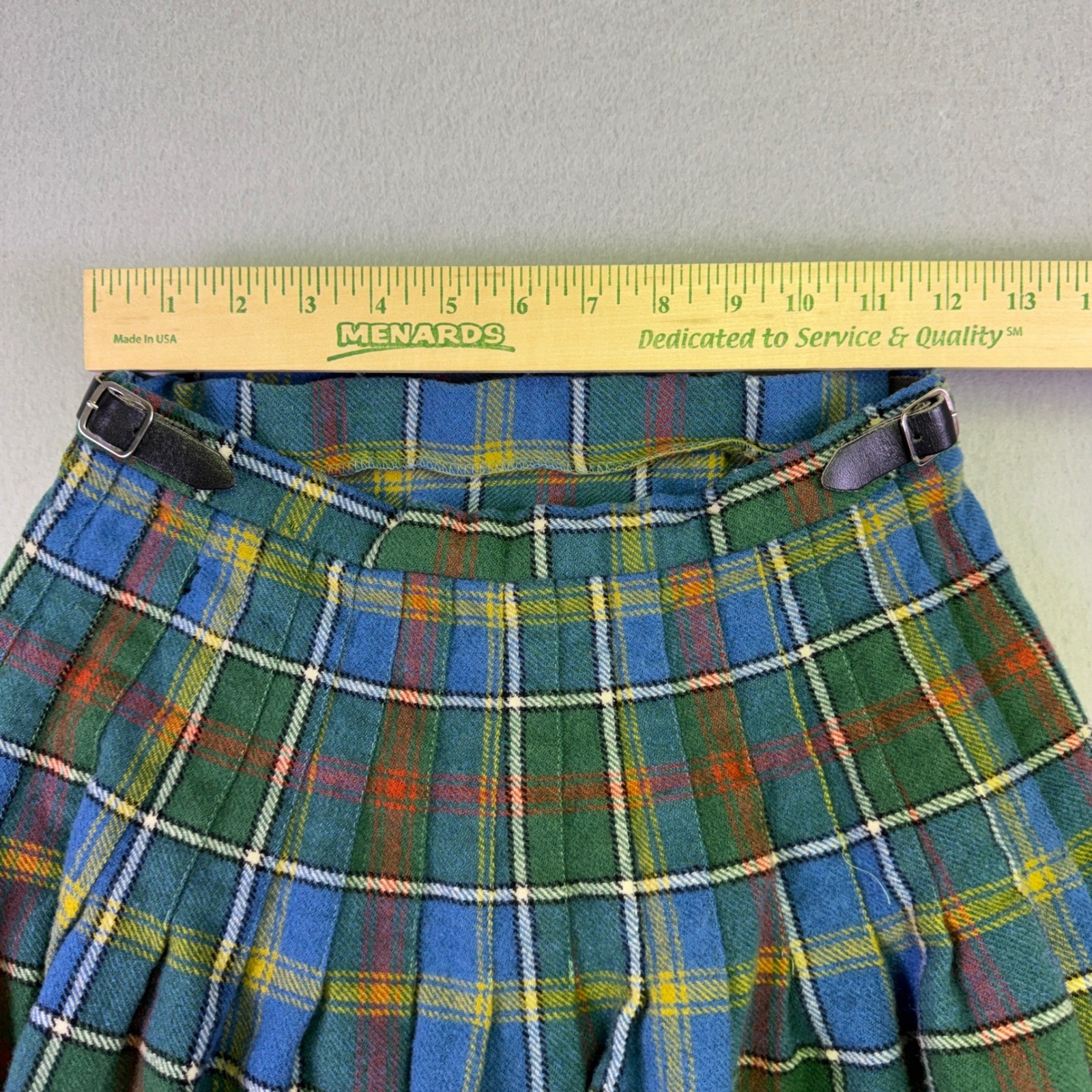Vintage The Culture Tartan Wool Kilt Skirt Glasgow 1990 Plaid Green Blue Size 25