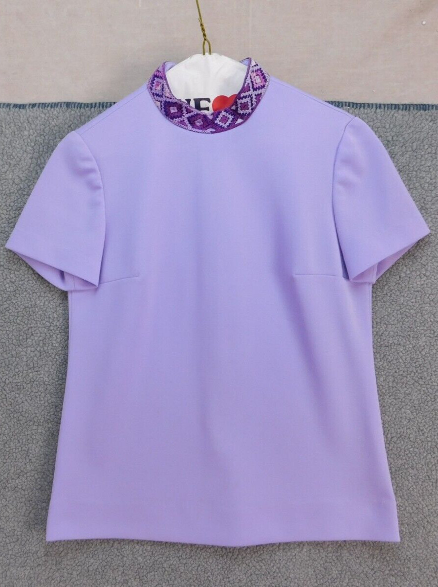 VTG Susan Thomas Women’s S Cap Sleeve Pattern Collar Short Sleeve Purple Shirt