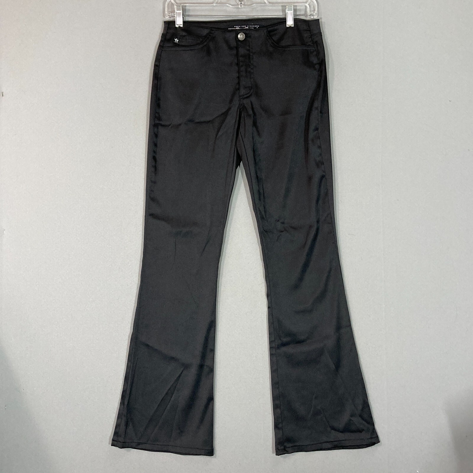 VTG Y2K 2000s /70s TYTE Wet Look Black Flare Pants Glam Rock Shiny Stretch 5 29″