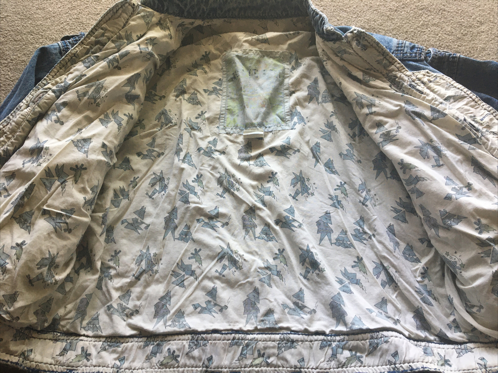 NO! Vintage Jean Jacket Insulated Pockets Belt Geometric Women’s Medium M BAGGY