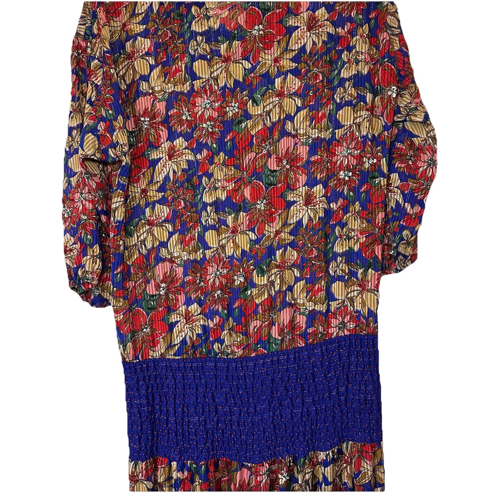 Diane Freis Drop Waist Dress XL Vintage Long Maxi Beaded Floral Ruffle Neckline