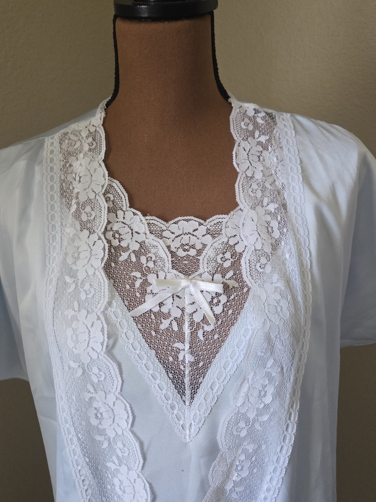 Vintage Sears Nylon Lace Midi Nightgown Robe Set Cottage M 12/14 Feminine