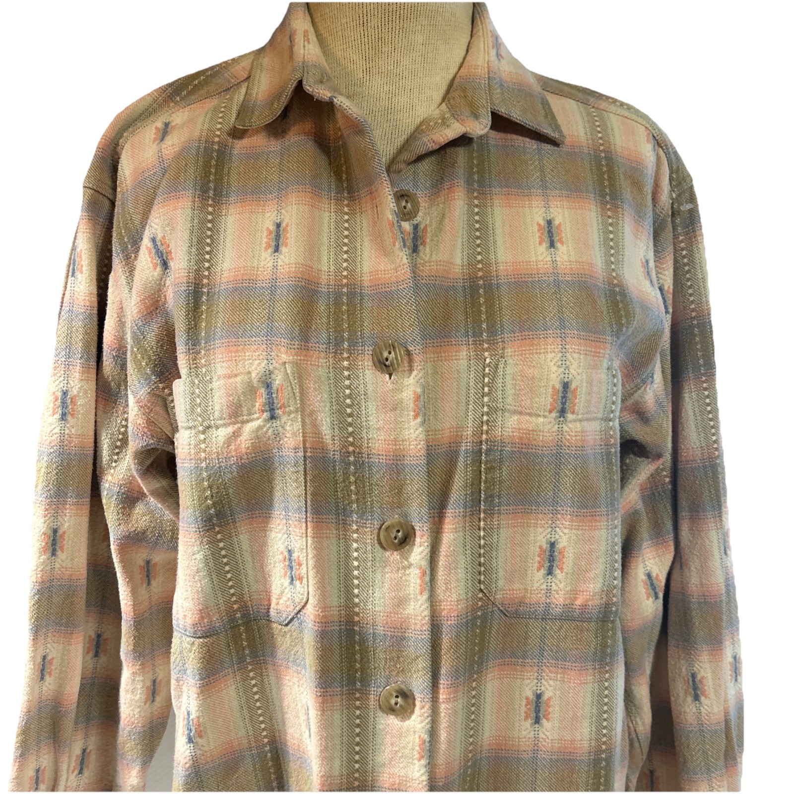 Vtg Cambridge Dry Goods Country Store Pastel Plaid Heavy Flannel Oversized Sz 8