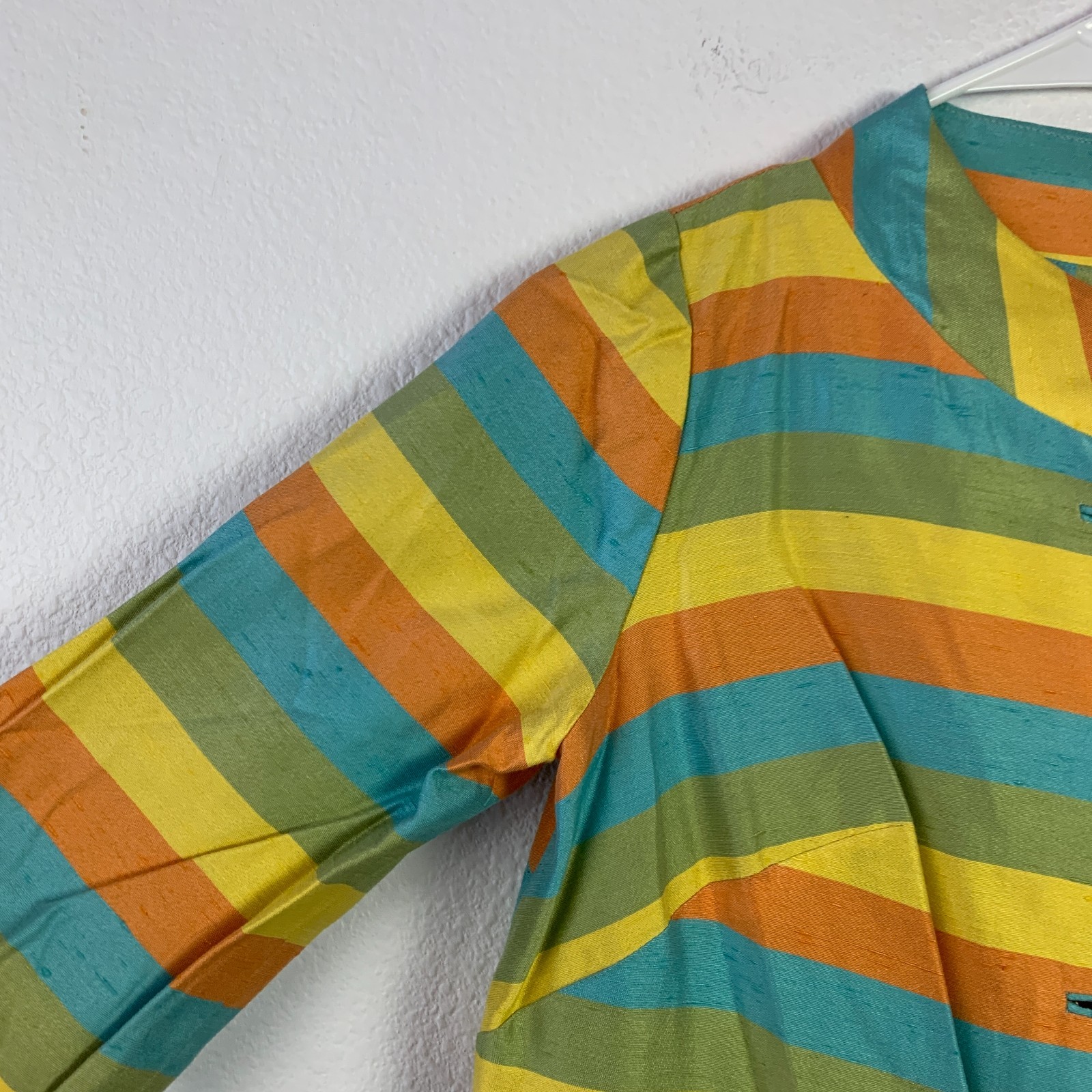 Vintage 60s 70s Jane Compton Mod Three Button Striped Long Jacket Chest 36″