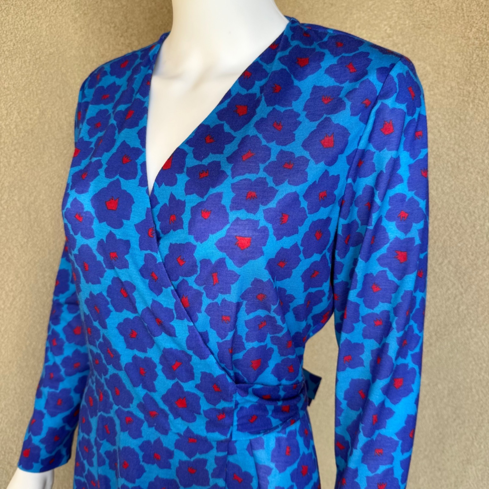 Vintage Americana Electric Blue Floral Wrap Dress 12P
