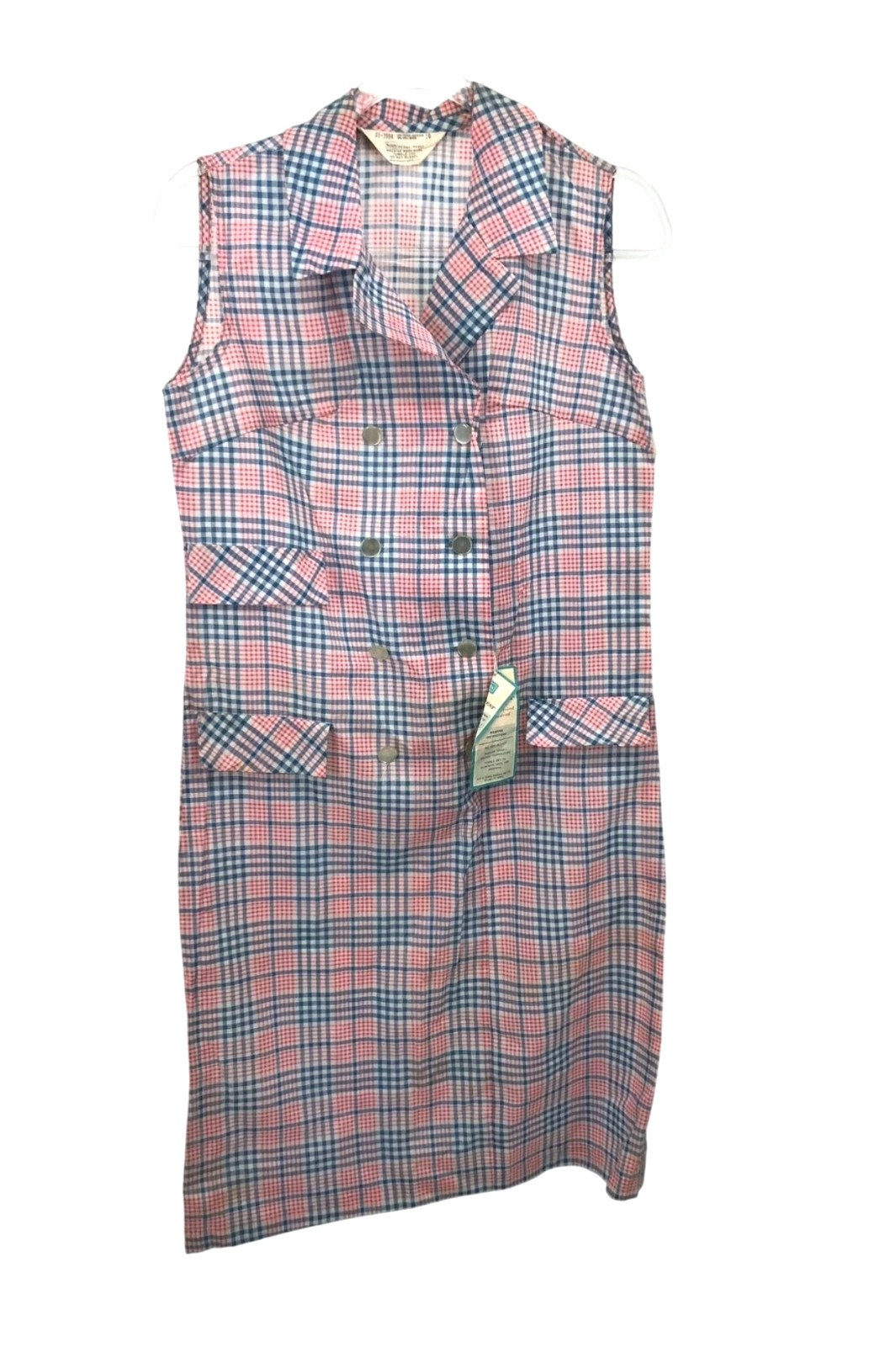 Sears Vintage Perma Prest Plaid Sleeveless Double Brest Dress 10 Original Tags
