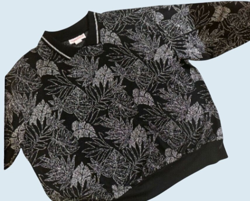 Vintage 1980s / 1990s Pullover Collar Metallic Floral Sweater Top Shirt Size L