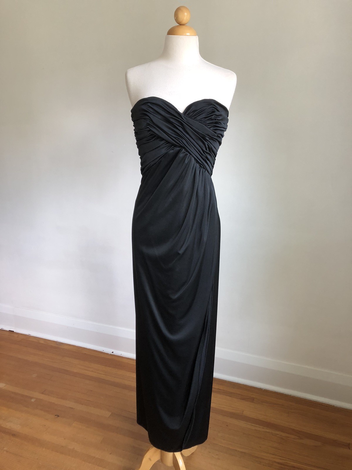 STUNNING RARE VTG VICTOR COSTA Black Strapless Full-length Formal Gown SZ XS/S