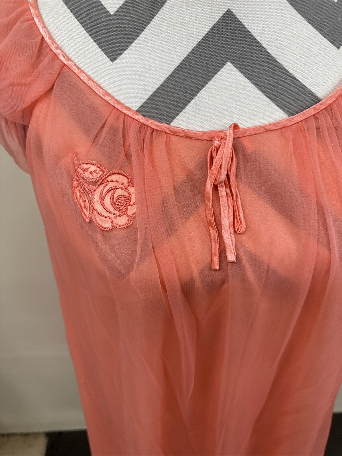 GOSSARD ARTEMIS 3 Piece Vtg Peignoir Robe Nightgown Set Chiffon Nylon Medium FS