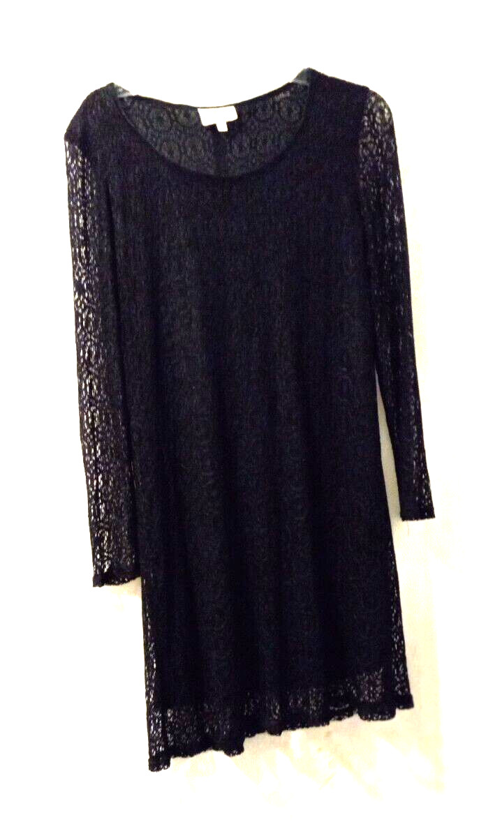 Black Lace Sheath Dress Size 10 Long Sleeve Lined Cocktail LBD Elegant