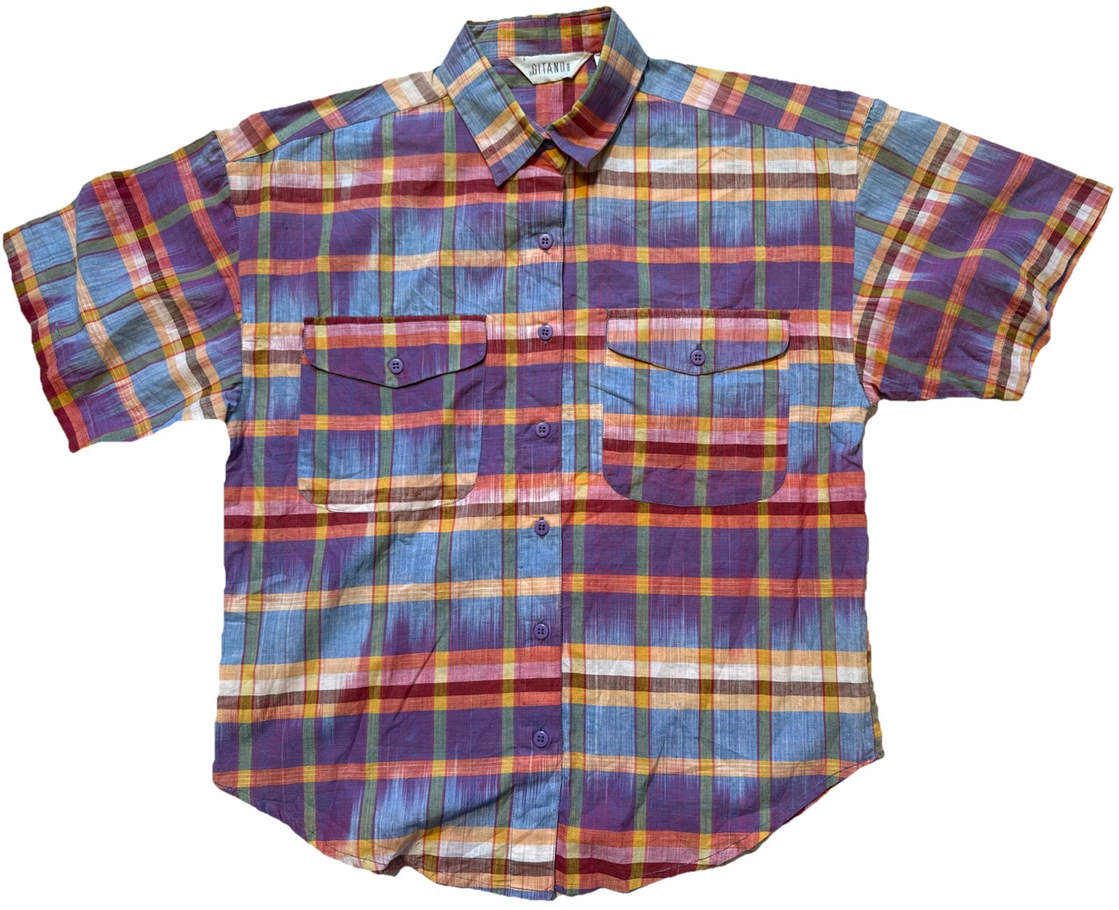 Vintage 90’s Gitano Colorful Plaid Boxy Button Down Shirt Dead stock Cowgirl S