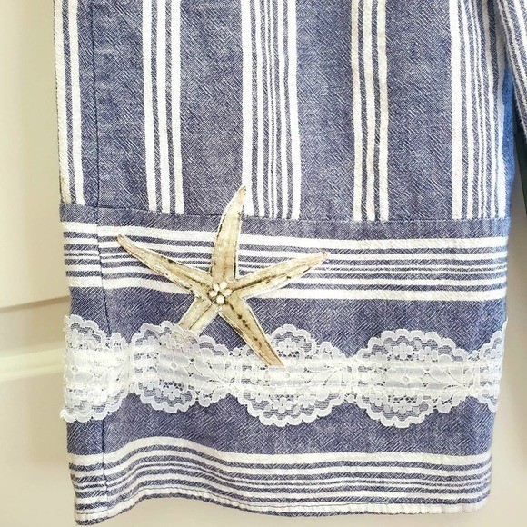Upcycled Refashioned Boho Beach Themed Cotton Linen Capris Sz Small