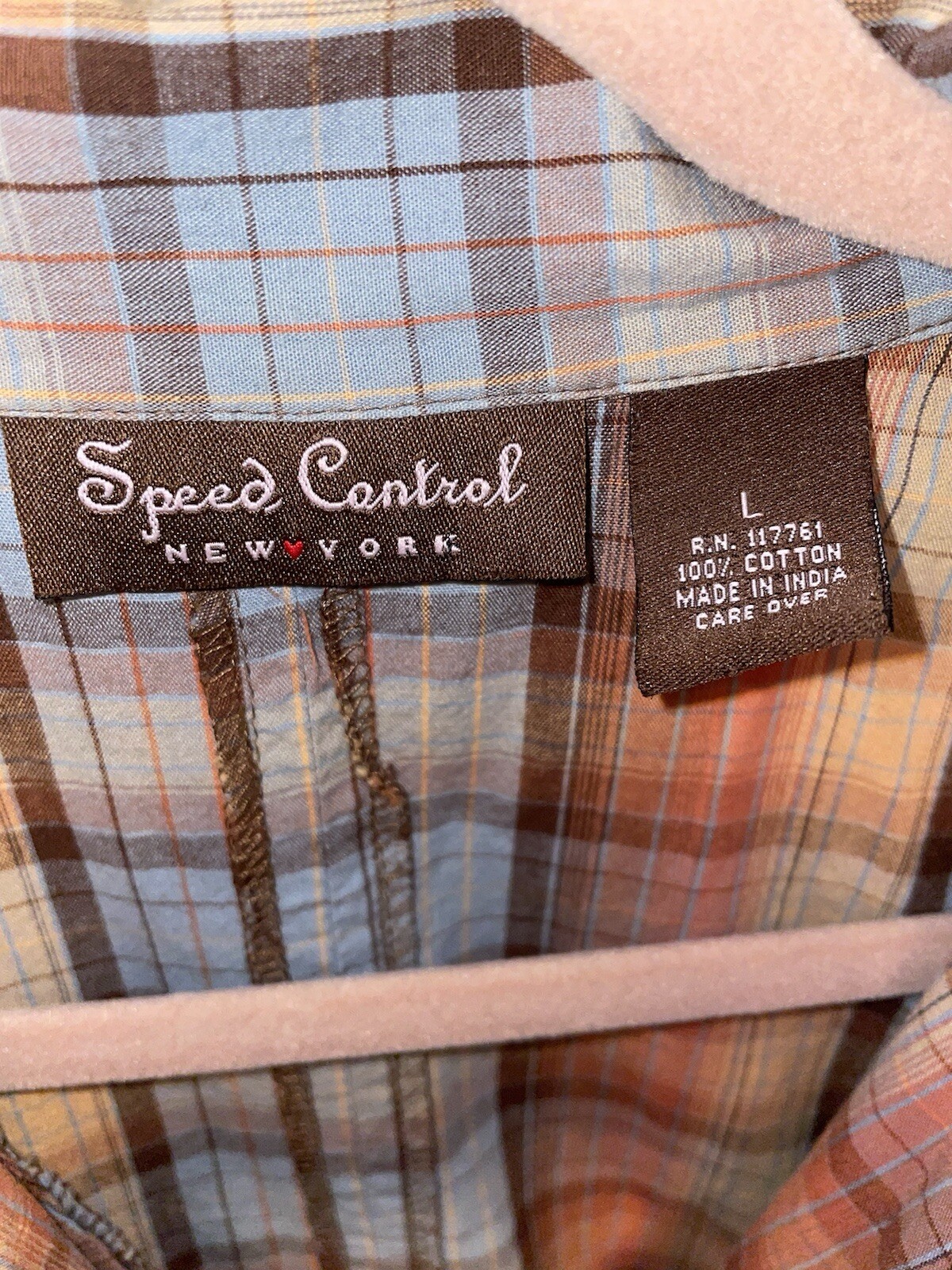 Speed Control NY Vintage Y2K 100%Cotton Plaid Button Up Dress Neutral Blues/Brwn