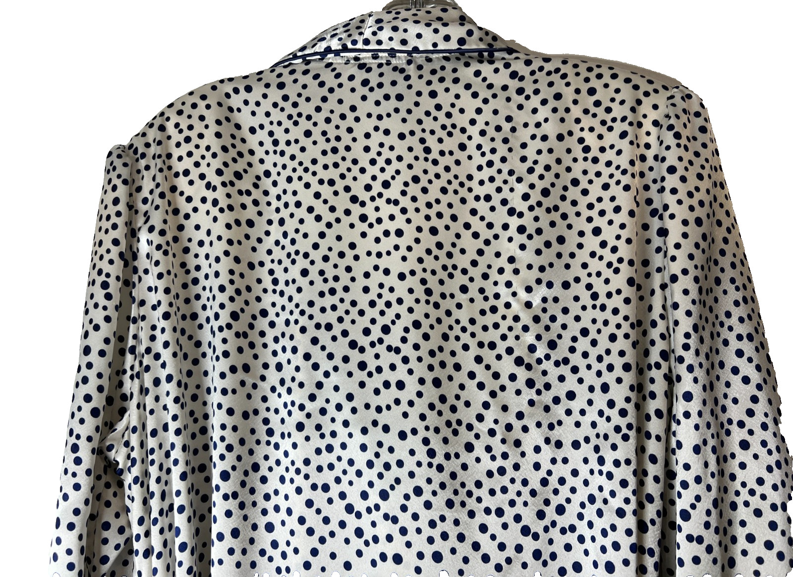 VTG Bill Blass Women’s Medium Satin Bath Robe White w/Blue Polka Dots Belted