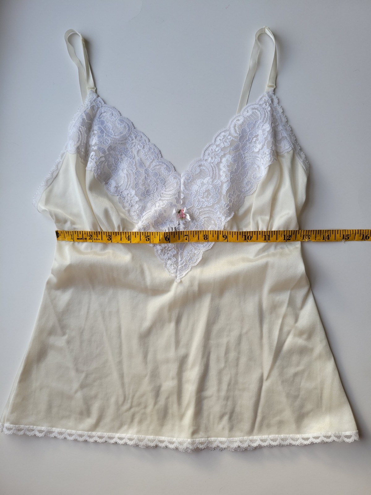 VTG Ashley Taylor Nylon Lace Trim Cami White Off White SM