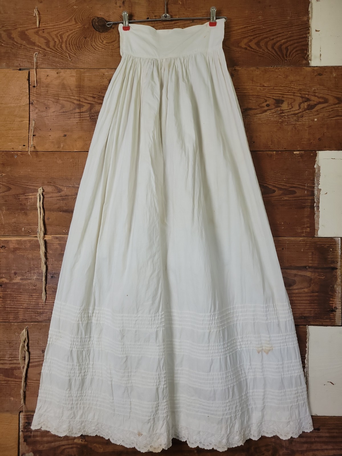 Vintage Antique Tiered Cotton Muslin Slip Skirt Pin Tucks Embroidered Lace