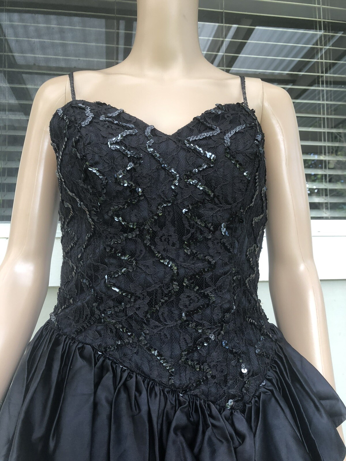 Vtg 80s Glenrob USA Black Sequin Strappy Cocktail Party Evening Dress S